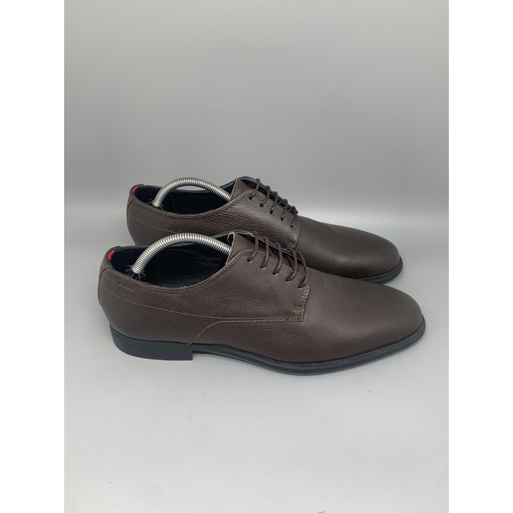 Hugo Boss Kyron Derby Dark Brown Grained Leather Dress Shoes 50470191 Men's 10